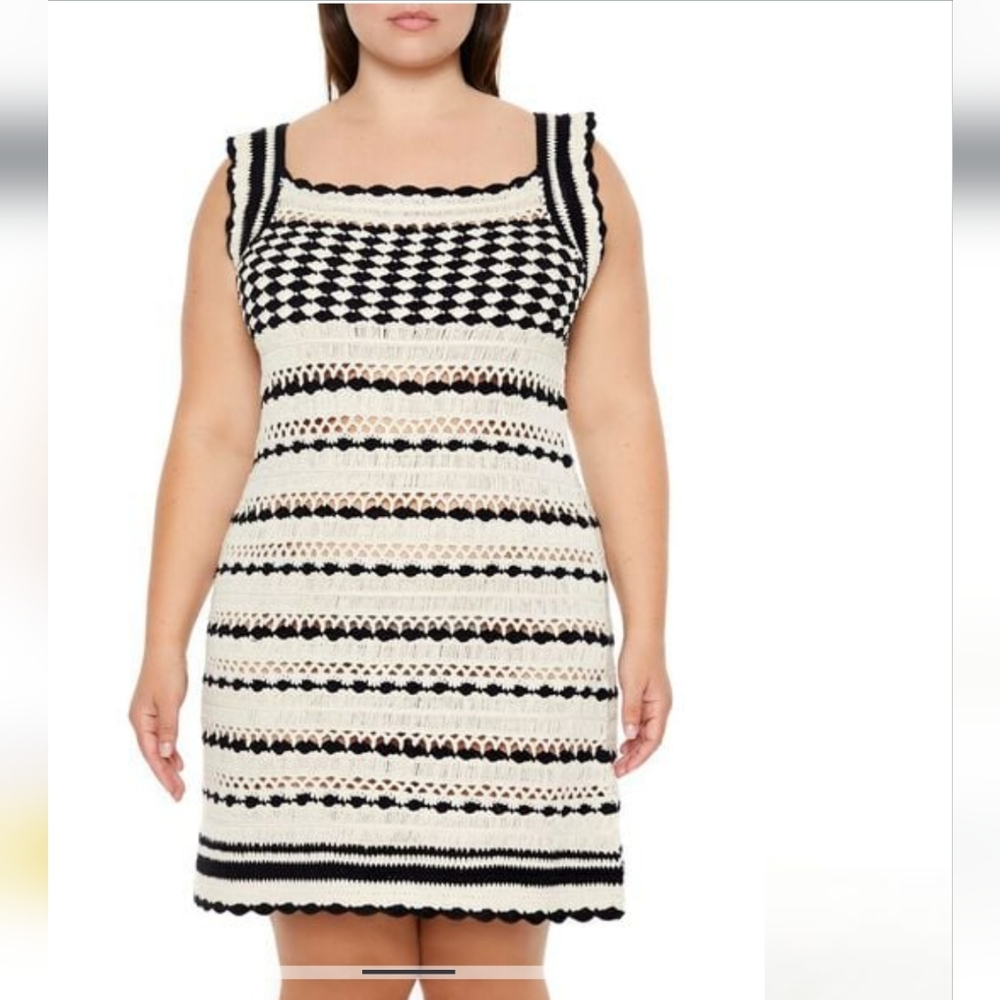 Plus Size Black and White Crochet Dress